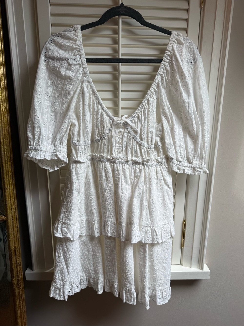 WeWoreWhat Cream Eyelet Button-Front Mini Dress